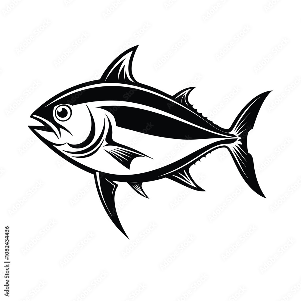 tuna fish vector design, labeled line art and linocut silhouette illustration. tuna fish vector design, labeled line art and linocut silhouette illustration.