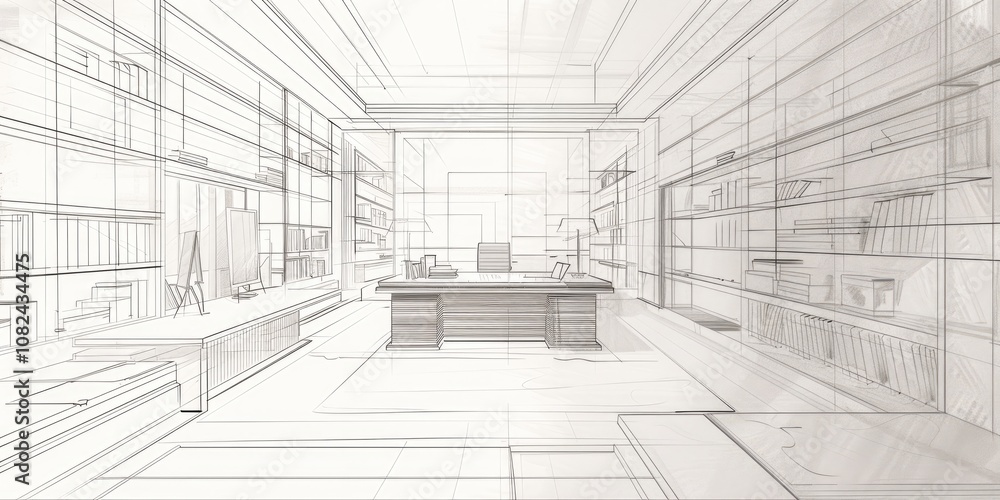 An interior design sketch with artistic lines of a bohemian living space An interior design sketch with artistic lines of a bohemian living space
