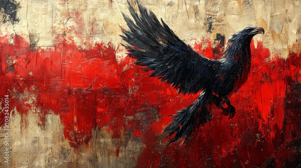 Fototapeta premium Bold Black Eagle on Albanian Flag Background. Generative AI