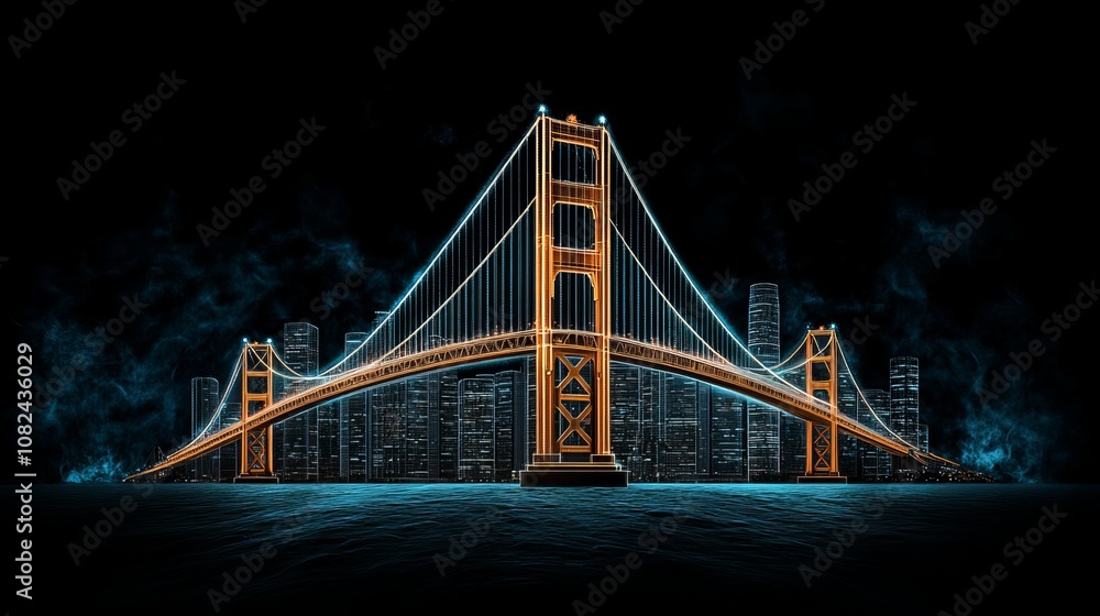 Obraz premium Golden Gate Bridge Night Lights Cityscape Abstract Art