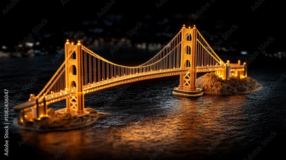 Fototapeta premium Golden Gate Bridge Illuminated at Night San Francisco Landmark Iconic Architecture