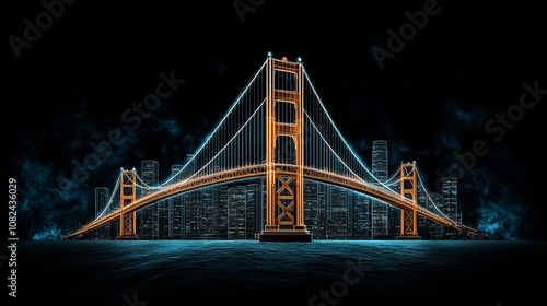 Golden Gate Bridge Night Lights Cityscape Abstract Art