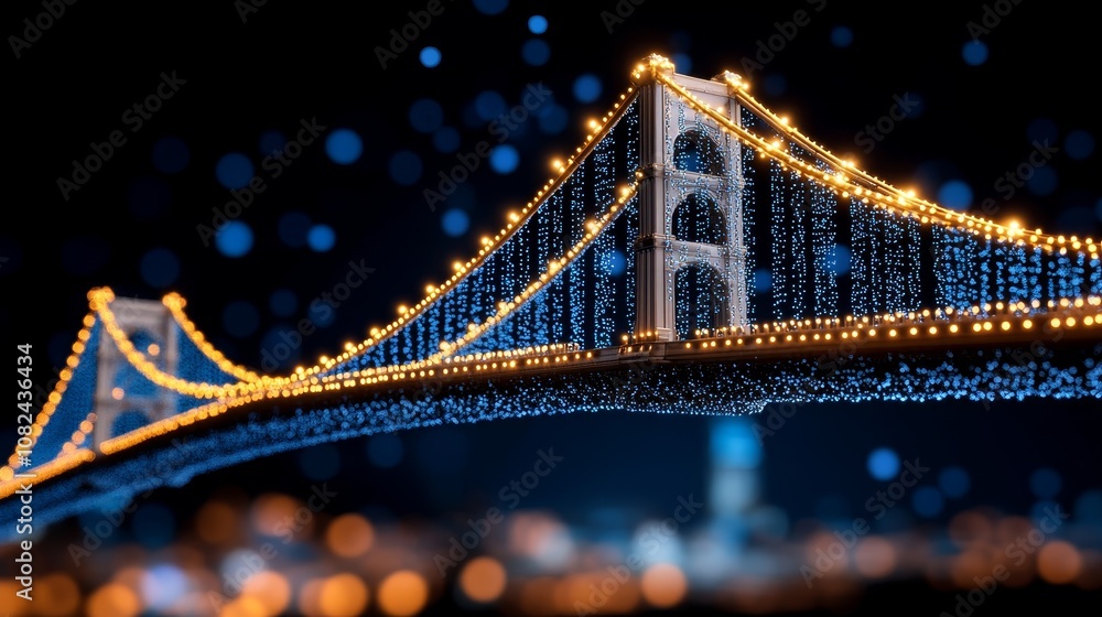 Fototapeta premium Illuminated Suspension Bridge at Night with City Lights in Background