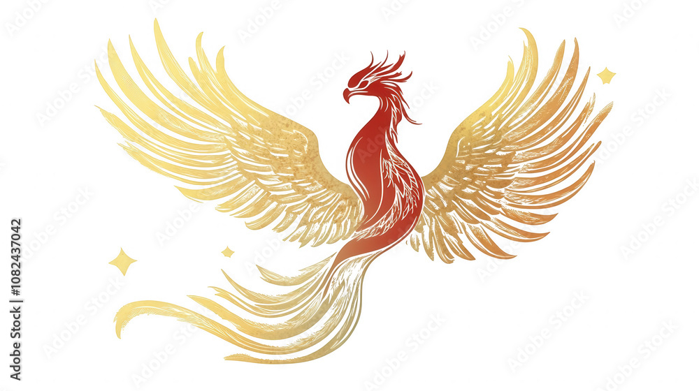Golden Phoenix in Red and Gold Theme for Chinese New Year Festival, Isolated on White, PNG File, Transparent Background Golden Phoenix in Red and Gold Theme for Chinese New Year Festival, Isolated on White, PNG File, Transparent Background