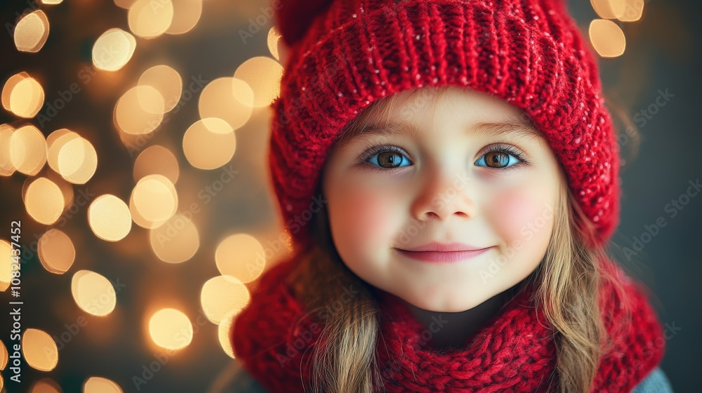 Joyful Winter Portrait of a Child in Festive Red Hat and Scarf Joyful Winter Portrait of a Child in Festive Red Hat and Scarf
