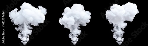 The smoky trail of a spiral plane jet isolated in the modern world. Airplane or rocket white cloud contrail in swirl stream sky. Straight burst steam flow smoky illustration set. Takeoff speed spray photo