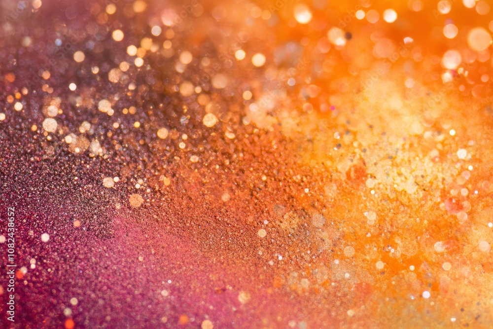 Closeup dust of metallic pigment sparkling with orange and red color - generative ai Closeup dust of metallic pigment sparkling with orange and red color - generative ai