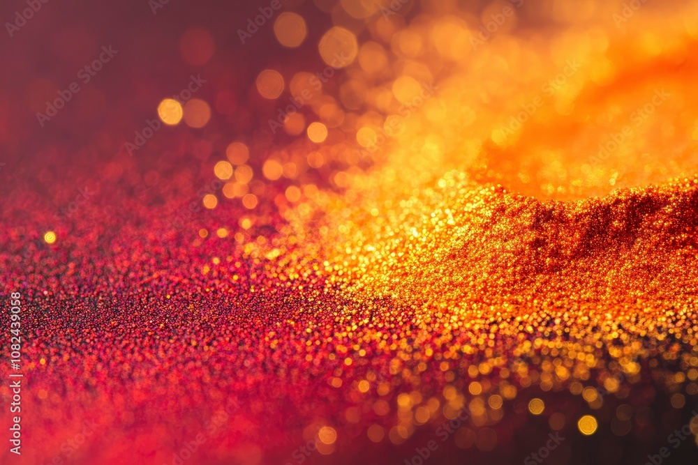 Closeup dust of metallic pigment sparkling with orange and red color - generative ai Closeup dust of metallic pigment sparkling with orange and red color - generative ai
