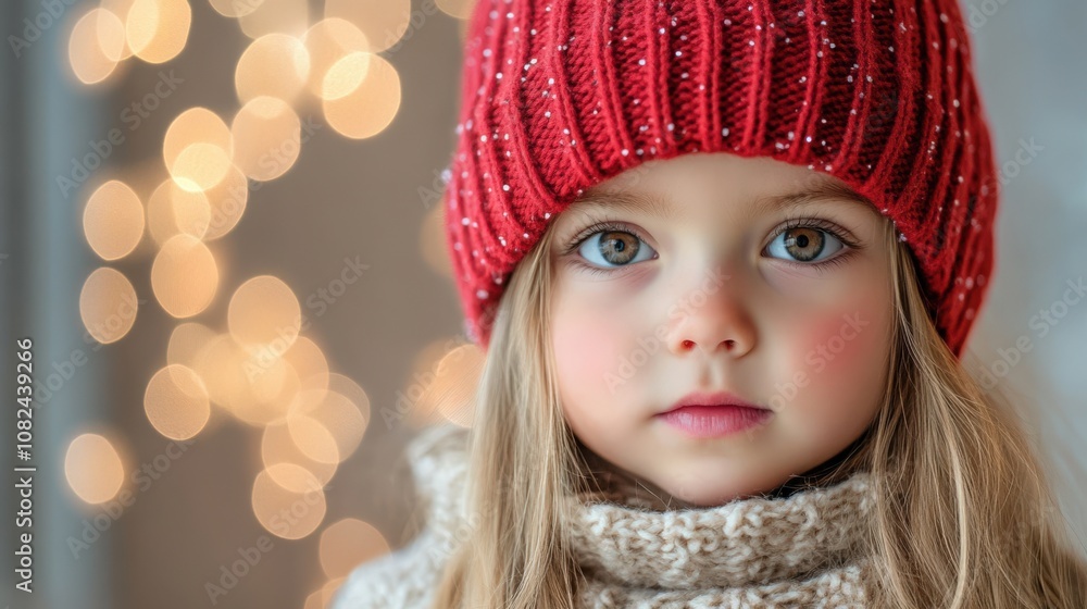 Charming Young Girl with Winter Hat and Soft Bokeh Background Charming Young Girl with Winter Hat and Soft Bokeh Background