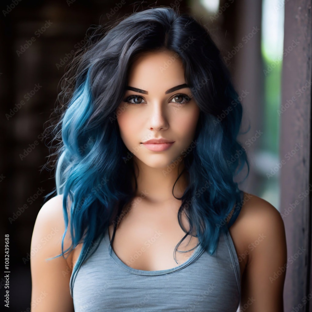 Hübsche junge Frau mit blauem Haar Hübsche junge Frau mit blauem Haar