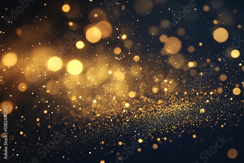 Luxurious abstract background with intricate golden particles flowing, deep black base, high contrast, glowing ambient light, soft blur effect, medium close-up 1