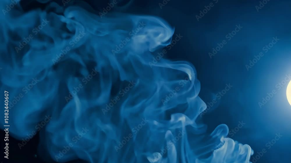 Ethereal white smoke rising and dancing against a deep blue background Ethereal white smoke rising and dancing against a deep blue background
