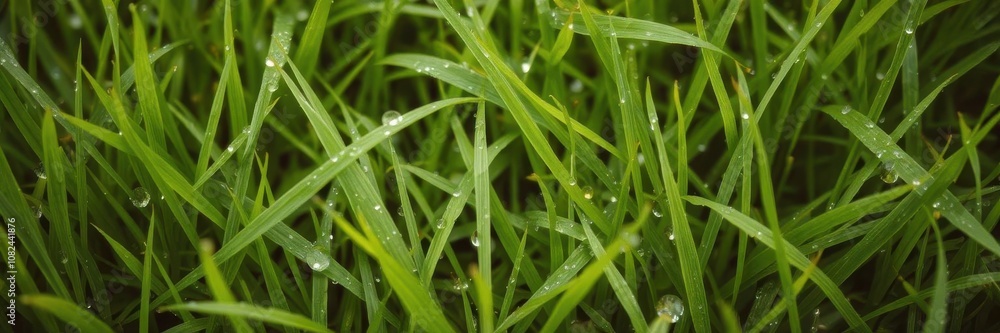 Vibrant green grass background with dew drops, natural Vibrant green grass background with dew drops, natural