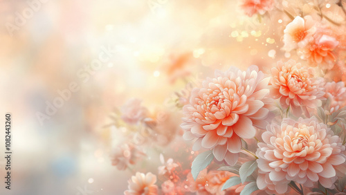 A close-up of delicate pastel-colored dahlia flowers in full bloom, surrounded by a soft, dreamy bokeh background, highlighting natural beauty and elegance.