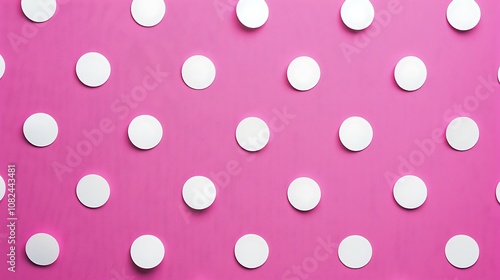 A vibrant pink background with evenly spaced white circles, creating a playful and modern design.