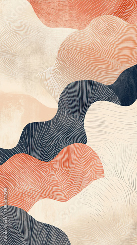 Minimalist abstract patterns inspired by nature, featuring soft lines and muted colors for serene