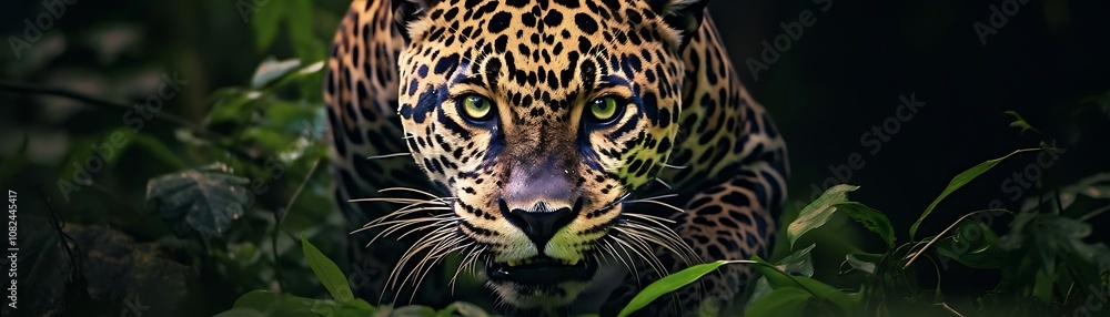 Obraz premium Jaguar Close-Up: Green Eyes and Sharp Whiskers