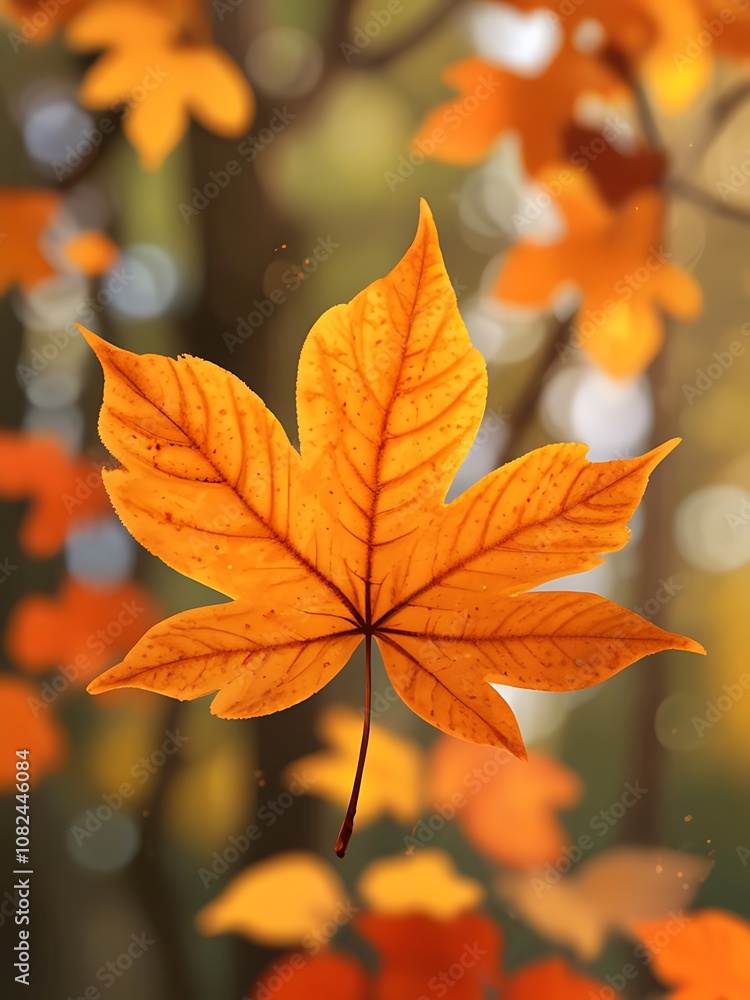 A Single Golden Autumn Leaf Against a Blurred Background of Other Leaves A Single Golden Autumn Leaf Against a Blurred Background of Other Leaves