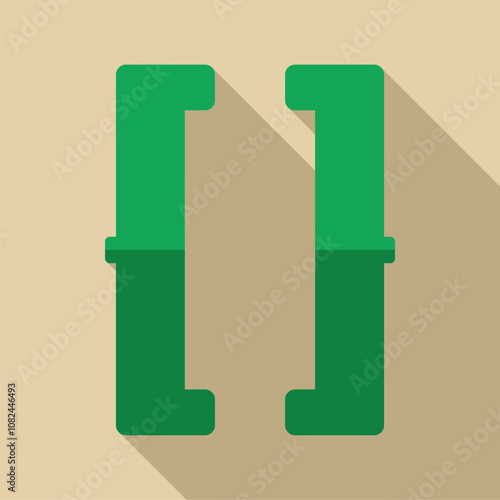 Green square brackets represent coding and programming on a beige background, perfect for software development and technology concepts