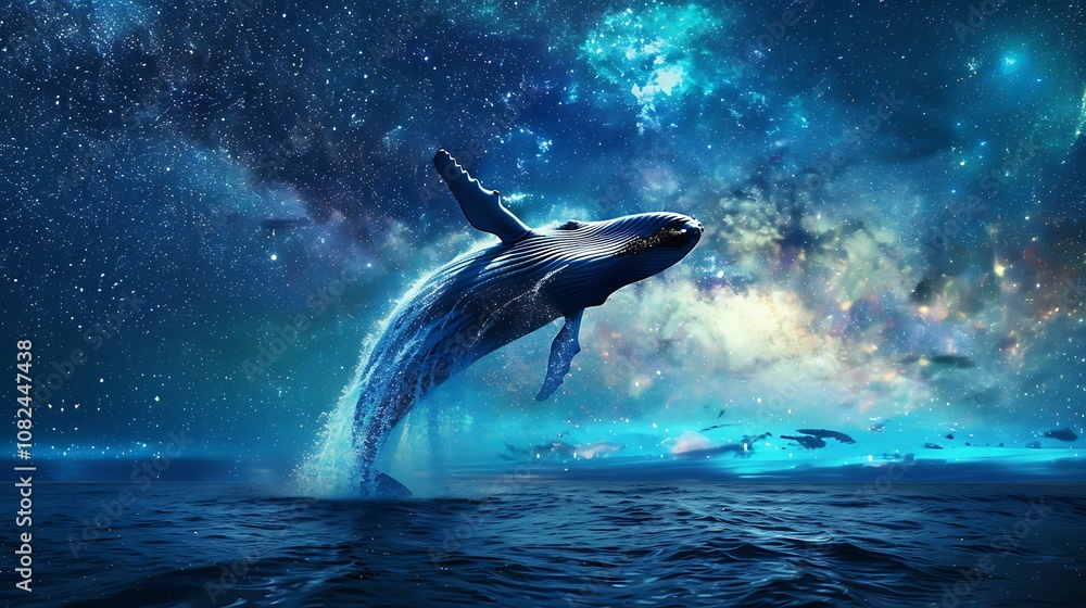 Obraz premium Whale Leaping Through the Stars: A Cosmic Ocean Dream