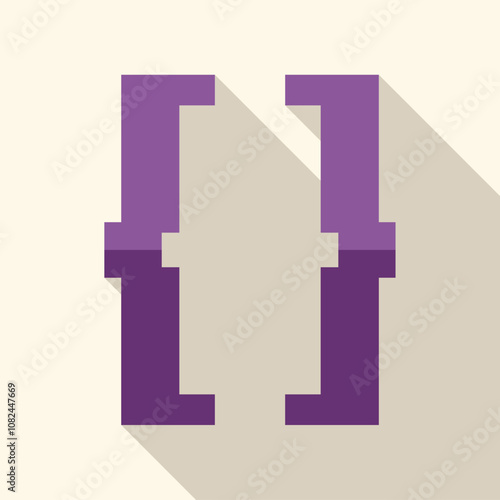Purple square brackets symbol casting a long shadow on a light beige background, representing programming and coding concepts