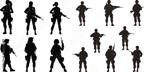 U.S. Army Soldiers Standing Strong Silhouette,American Military Silhouettes at Dusk photo