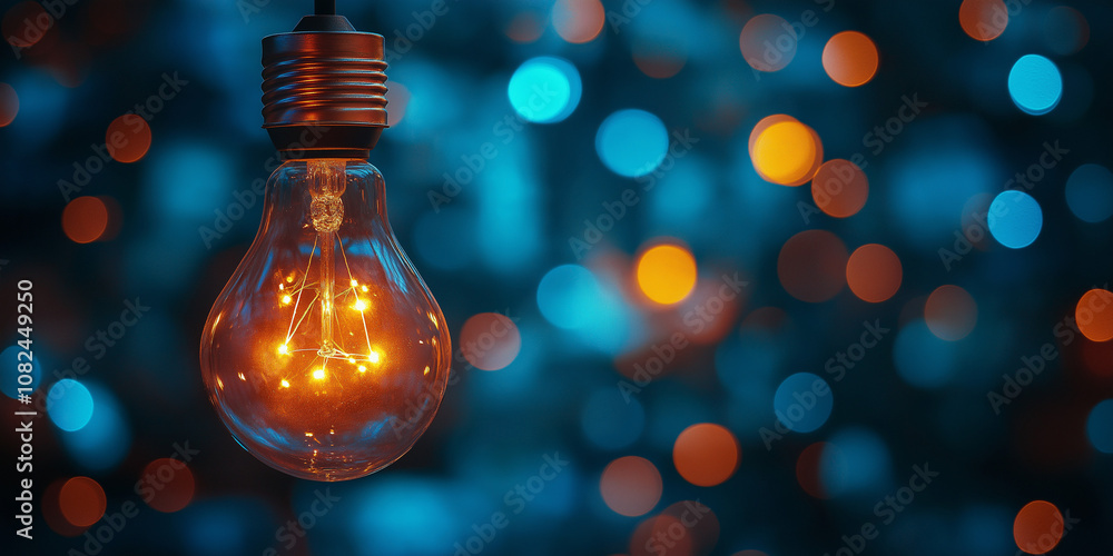 Creative inspiration row of glowing light bulbs Creative inspiration row of glowing light bulbs