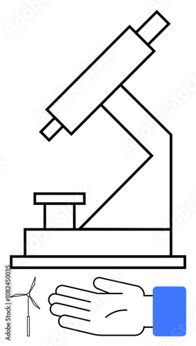 Wallpaper Mural Microscope, human hand, and wind turbine symbols. Ideal for scientific research, environmental conservation, renewable energy, technological innovation, human interaction, microscopy studies Torontodigital.ca