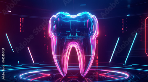 Modern tooth with advanced future technology healing and protection effects, futurity of dentistry. Futurity. Illustration