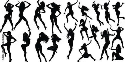 ,silhouettes of people, silhouettes of dancing people,set of silhouettes