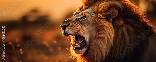 Majestic Lion Roaring at Sunset: A Powerful Wildlife Image