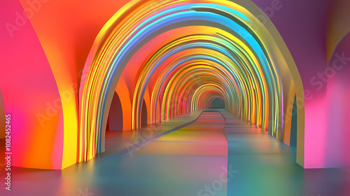 Neon tunnel: a surreal and futuristic passageway. Futurity. Illustration