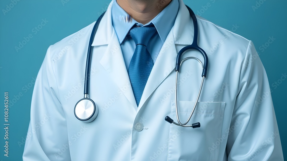 Male doctor in a white coat on a blue background. Male doctor in a white coat on a blue background.