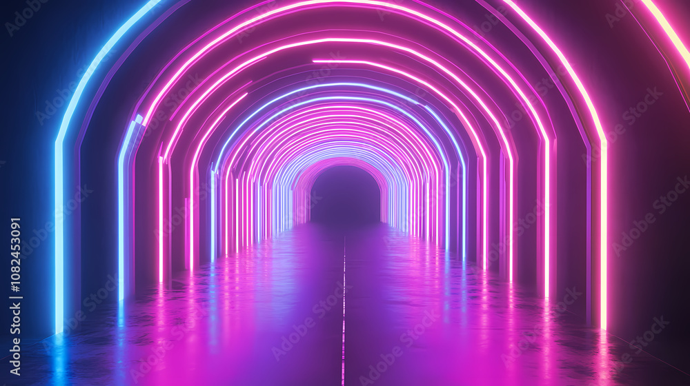 Neon tunnel lights. Futurity. Illustration Neon tunnel lights. Futurity. Illustration