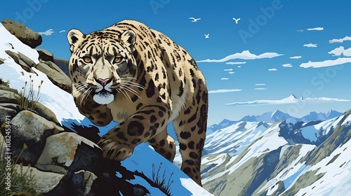 Snow Leopard in the Mountains