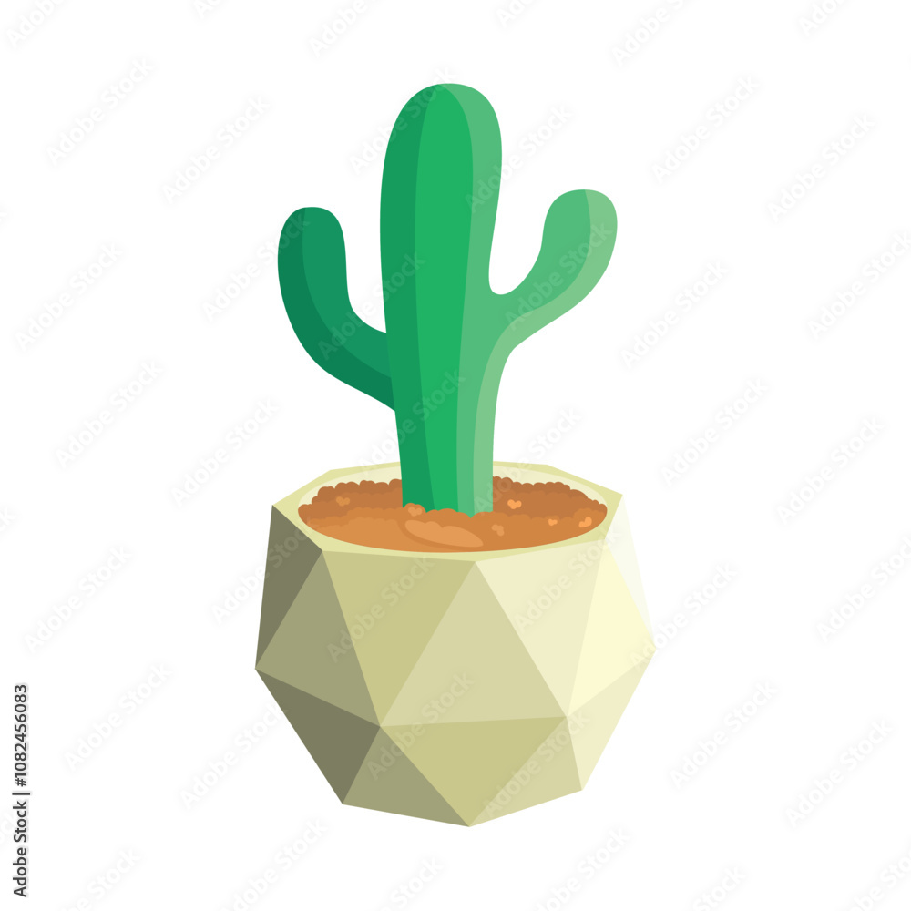 Stylized Cactus Plant in Geometric Planter Illustration Stylized Cactus Plant in Geometric Planter Illustration