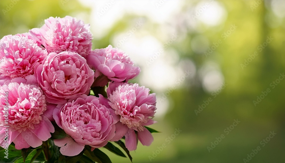 bouquet of nine pink peonies closeup on a blurred green background bouquet of nine pink peonies closeup on a blurred green background
