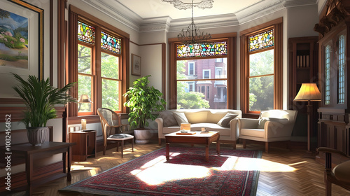 Modern Glasgow tenement flat with restored Victorian features, historic West End residence