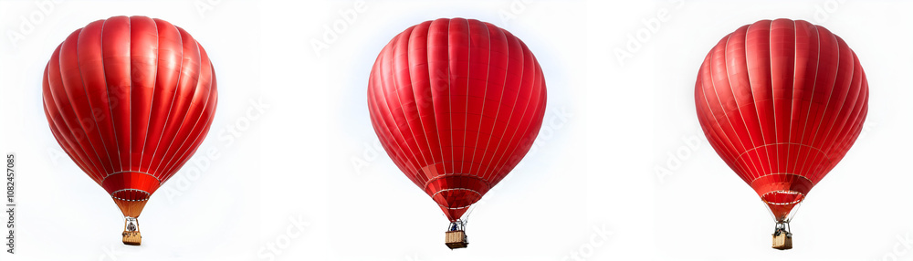 Fototapeta premium Three red hot air balloons are flying against a white background.