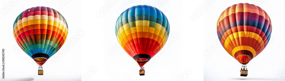 Three colorful hot air balloons against a white background. Three colorful hot air balloons against a white background.