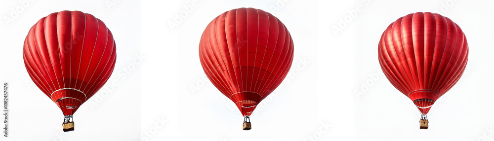 Fototapeta premium Three red hot air balloons are flying in the sky.