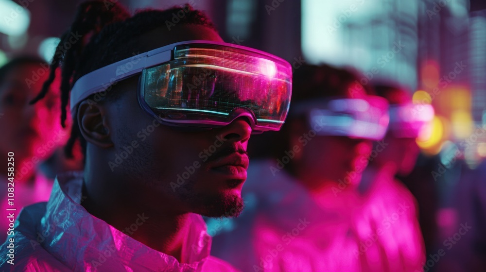 diverse group of people using wearable tech, holographic displays, and augmented reality glasses diverse group of people using wearable tech, holographic displays, and augmented reality glasses
