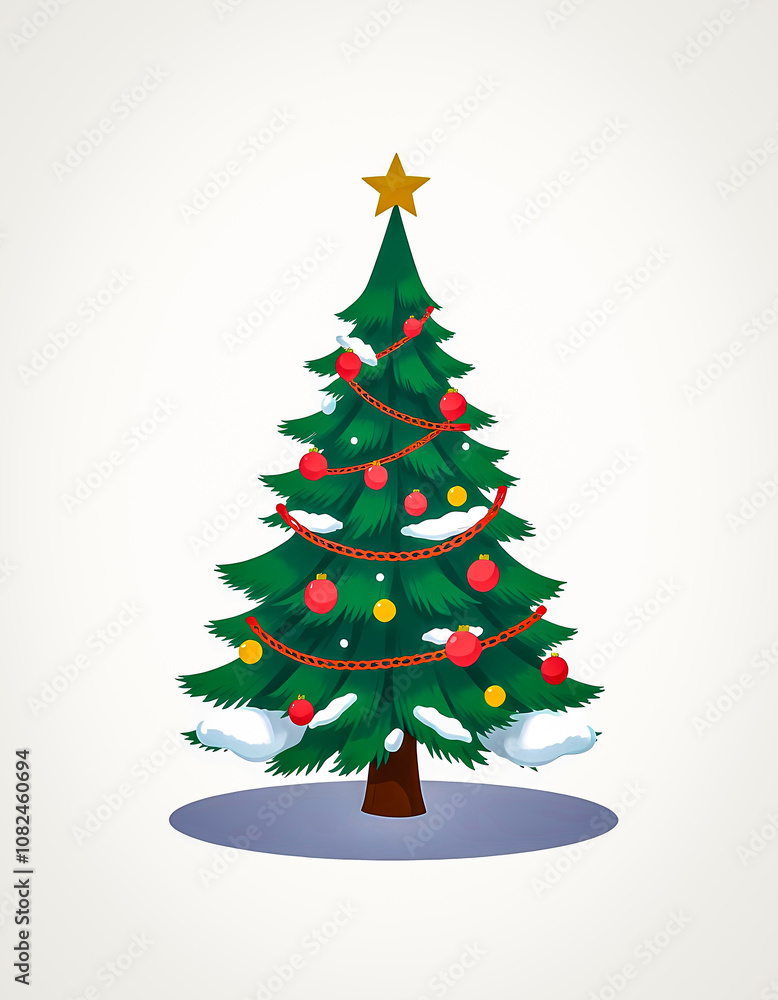 Decorated Christmas Tree with Snow and Ornaments Decorated Christmas Tree with Snow and Ornaments