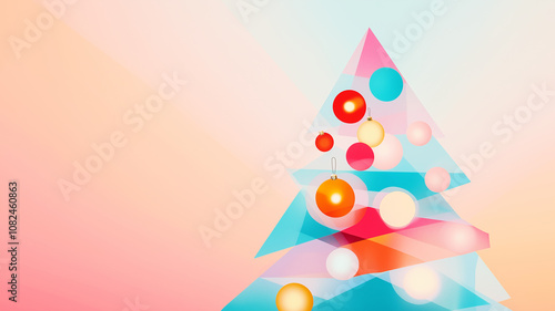 Unique geometric iridescent Christmas tree with unique gradation background photo