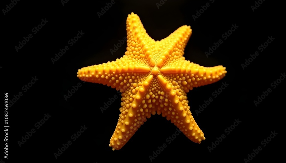 a yellow starfish with a bumpy surface, prominently displayed on a stark black background, allowing the colors to stand out create with ai a yellow starfish with a bumpy surface, prominently displayed on a stark black background, allowing the colors to stand out create with ai