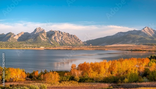 scenic landscape of silver lake reservoir in utah wasatch mountain range in evening sunlight