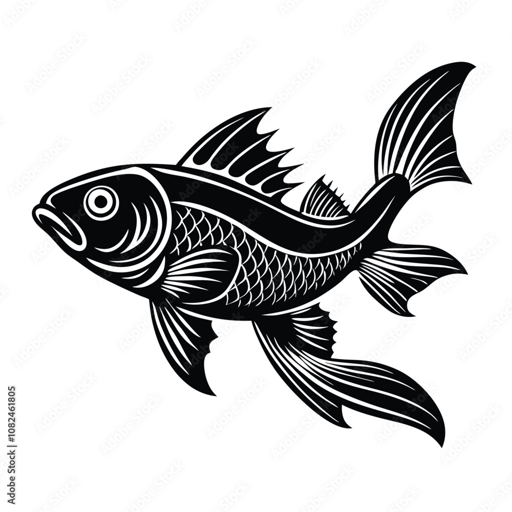 Red mullet fish design, labeled linocut vector illustration. Red mullet fish design, labeled linocut vector illustration.