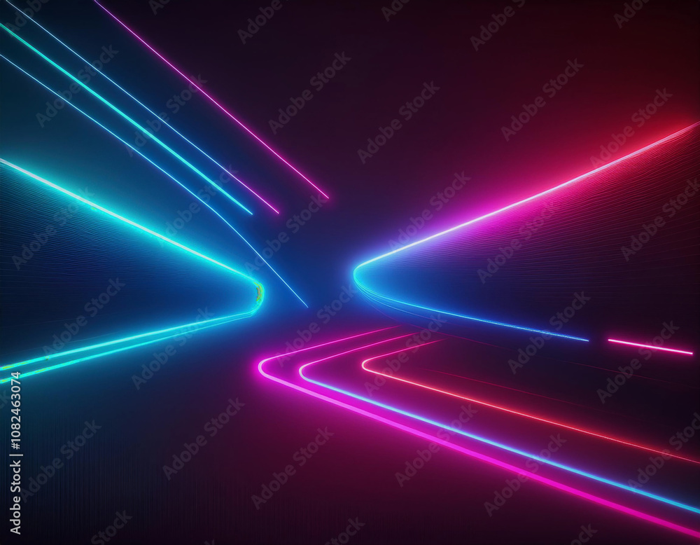 Abstract glowing neon lines in pink, blue and purple against a dark background. Abstract glowing neon lines in pink, blue and purple against a dark background.