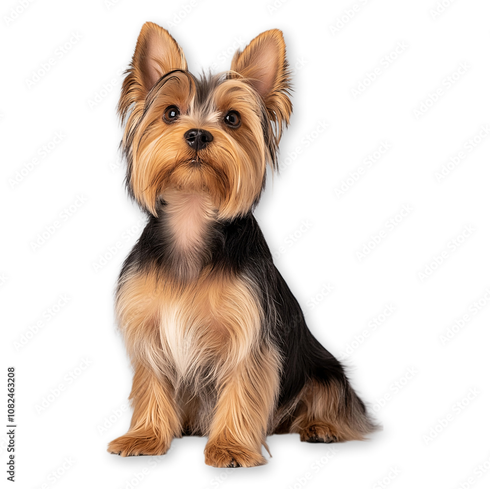 Cute yorkshire terrier puppy sitting transparent background Cute yorkshire terrier puppy sitting transparent background