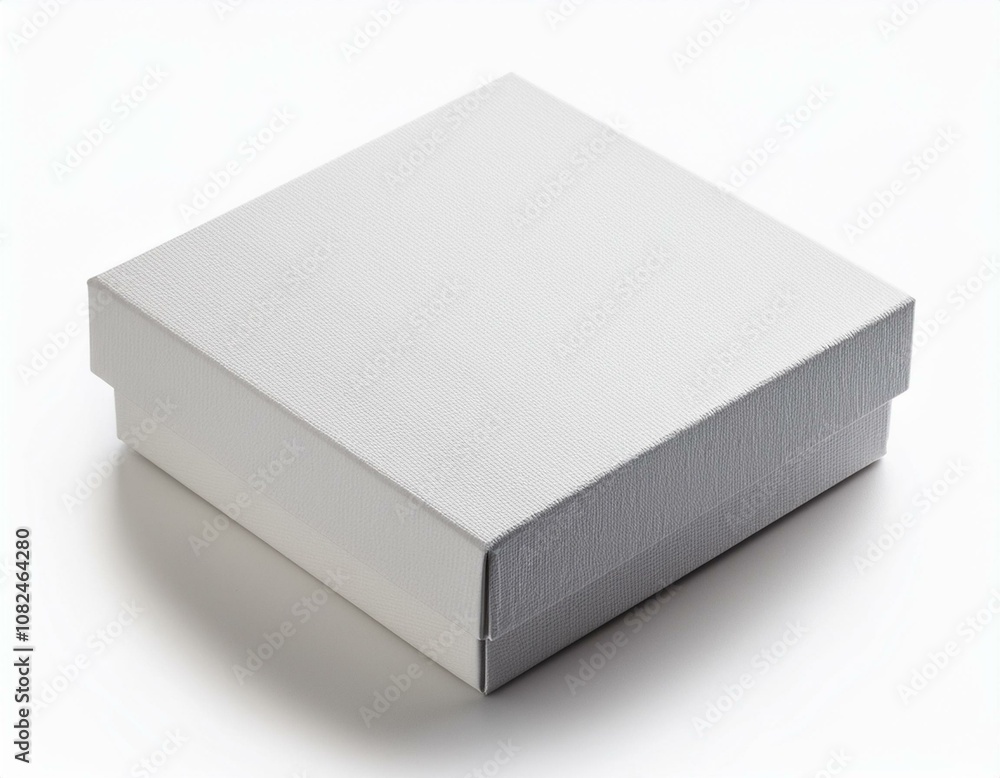 Blank white flat square gift box with closed hinged flap lid on white background Blank white flat square gift box with closed hinged flap lid on white background